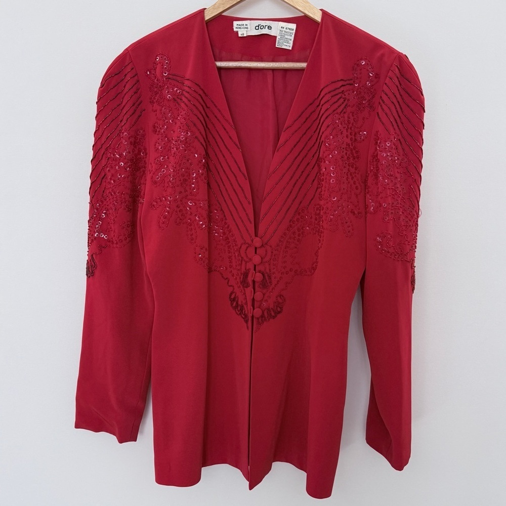 D’ORE Western Glam Beaded Red Jacket Size 10